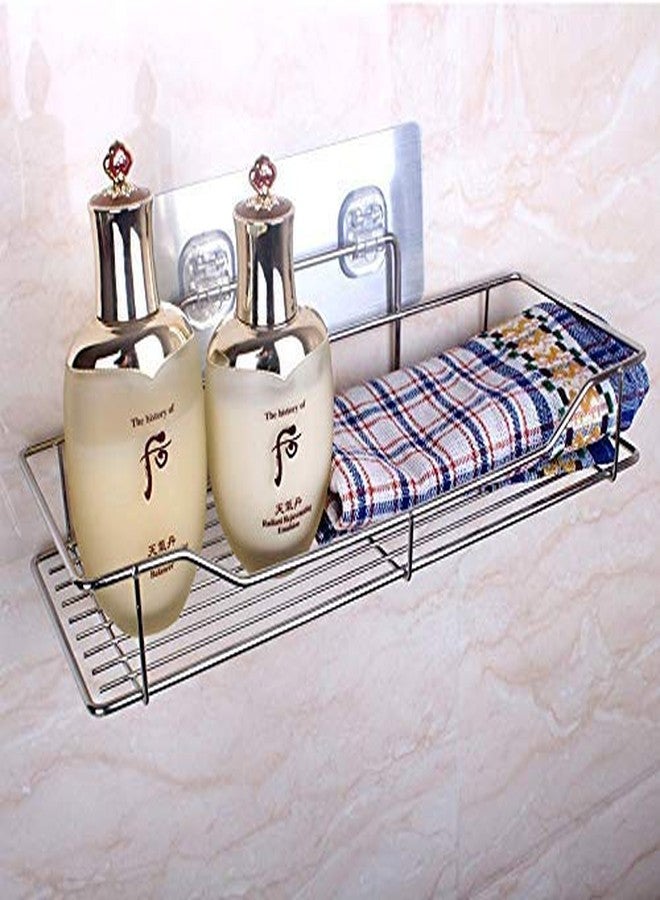KOYET Stainless Steel Self Adhesive Silver Chrome Bathroom Shelves Rack Wall Holder Storage Rack with Strong Magic Sticker (Multicolor) (Silver Simple Rack) - Image 3